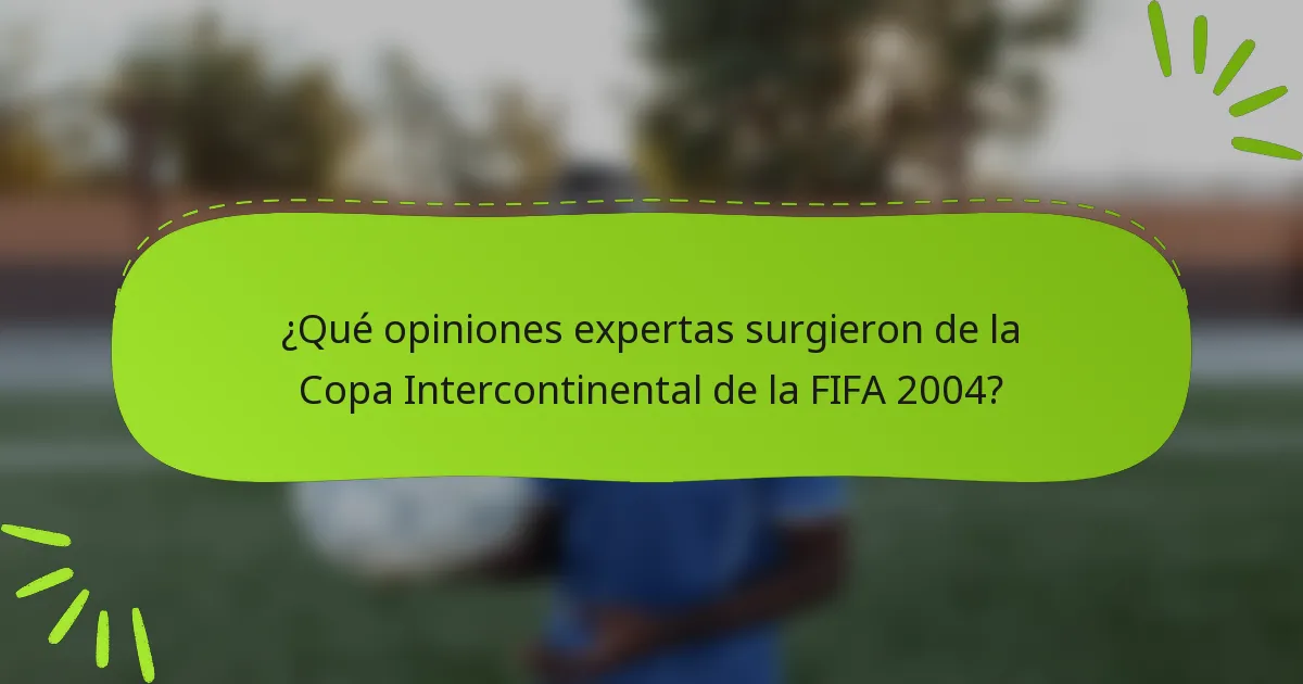 ¿Qué opiniones expertas surgieron de la Copa Intercontinental de la FIFA 2004?
